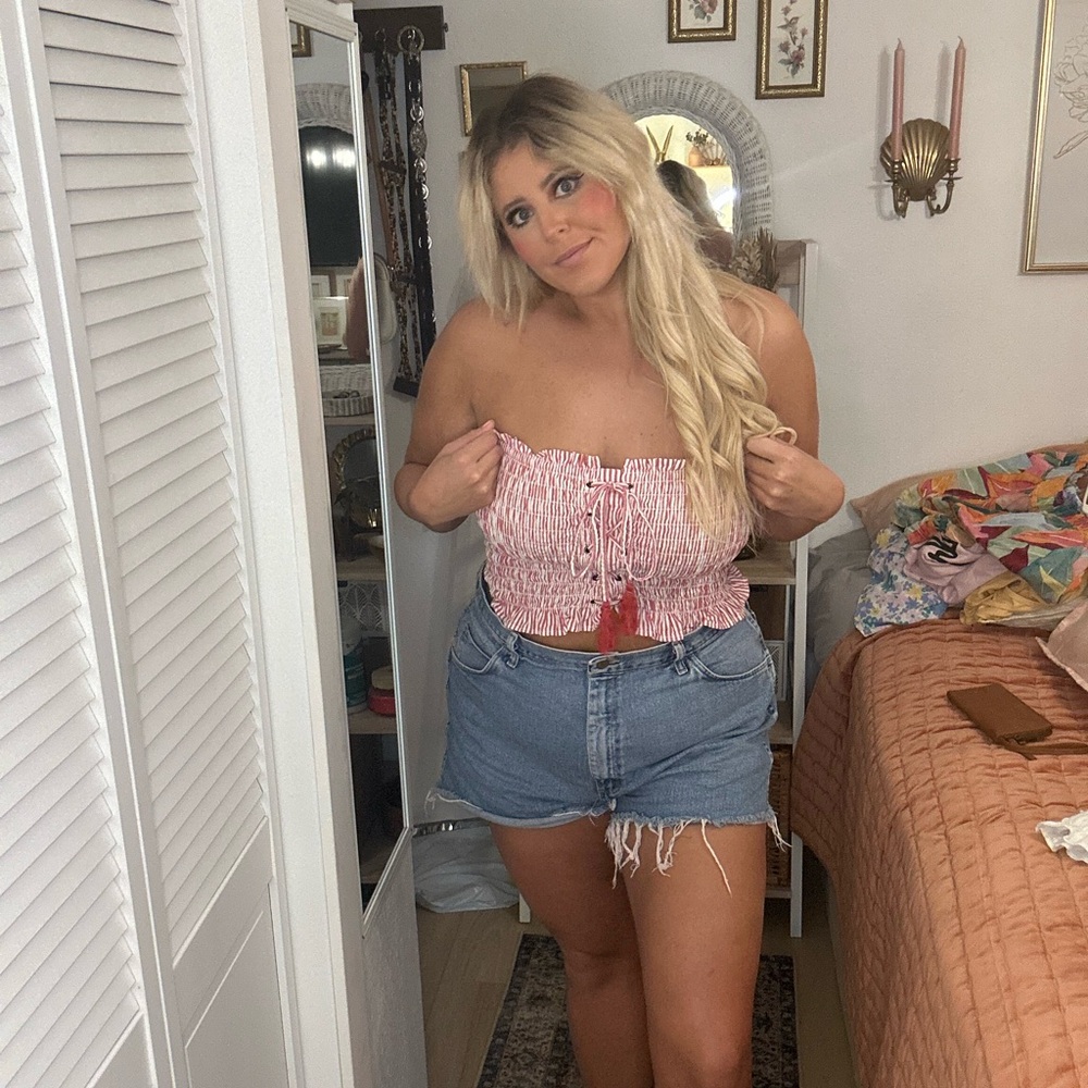 American Eagle Outfitters Red and White Striped Top